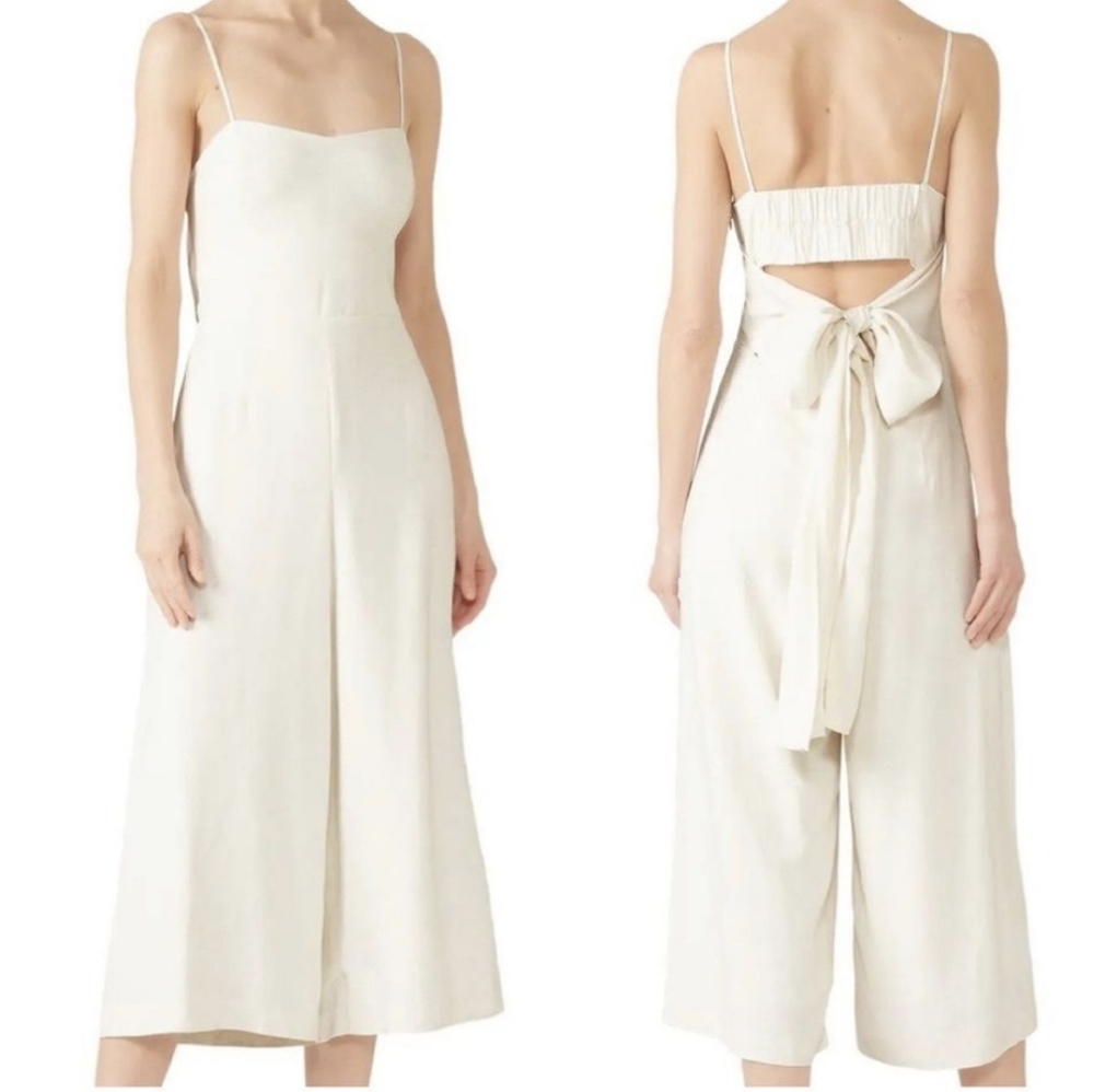 Club Monaco Dalennah Tie Back Linen Jumpsuit Crop Length Ivory Size 4